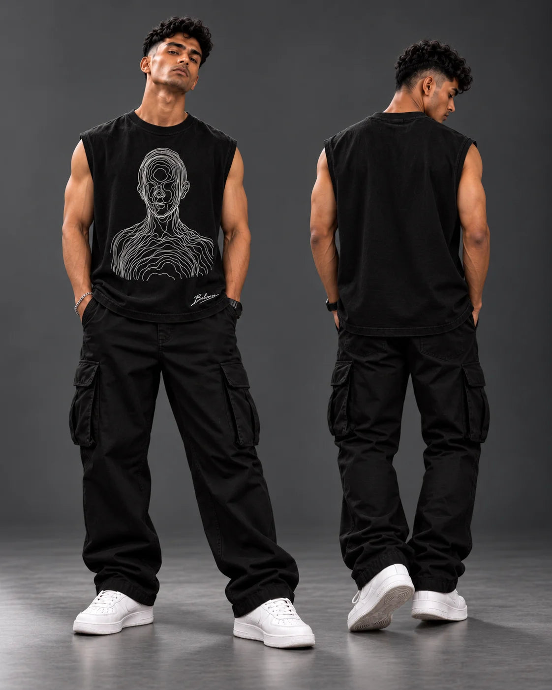 Contour Face Embroidered Sleeveless T-Shirt