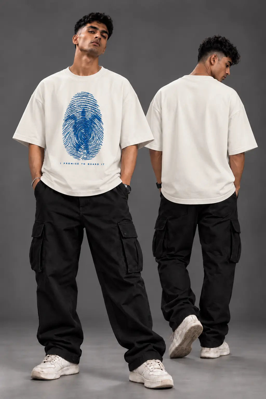 Fingerprint Graphic Embroidered Oversized T-Shirt – Off White