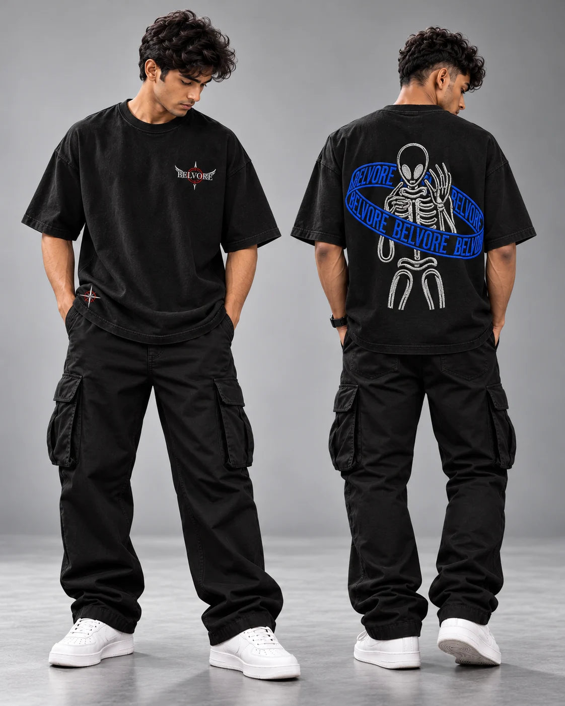 Skeleton Orbit Embroidered Oversized T-Shirt