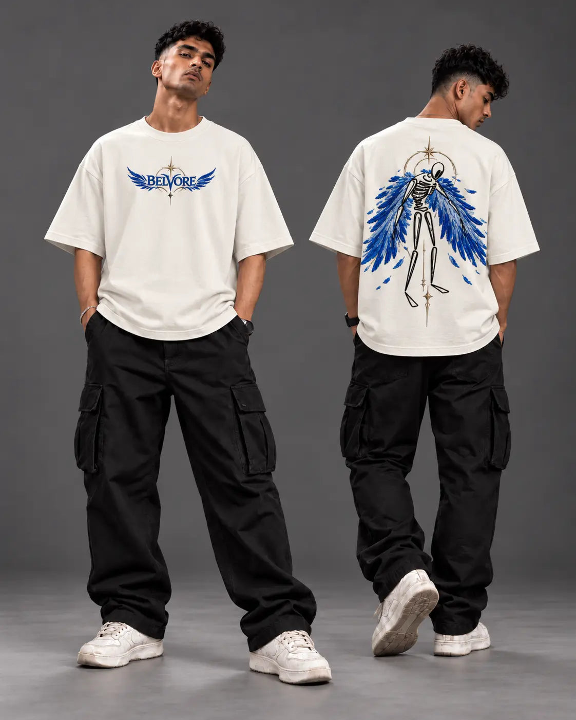 Winged Skeleton Embroidered Oversized T-Shirt